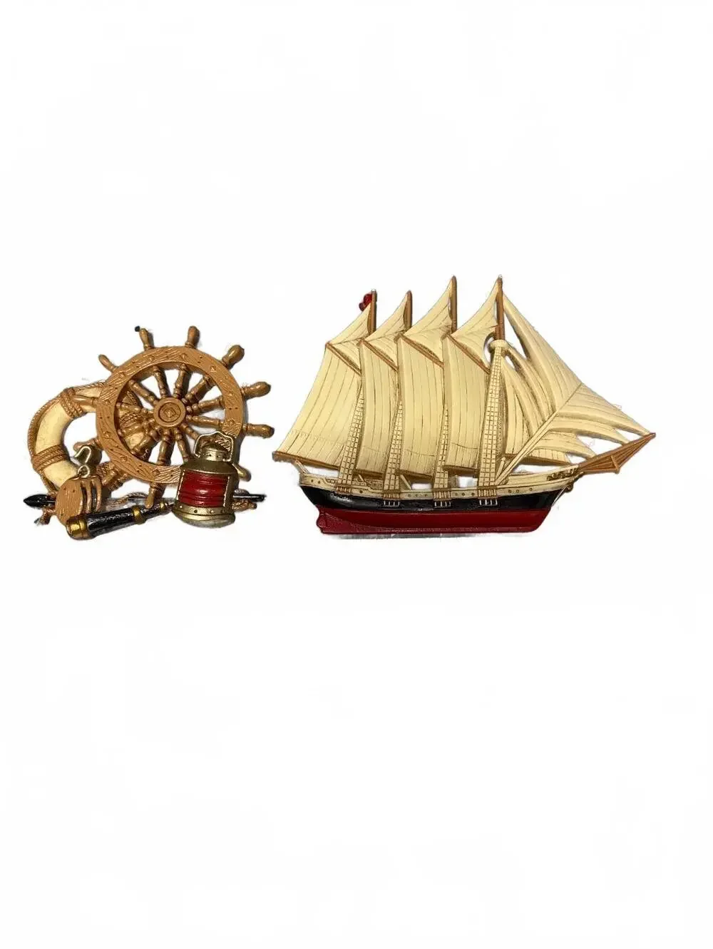 Vintage Nautical Ship and Helm Wall Decorations